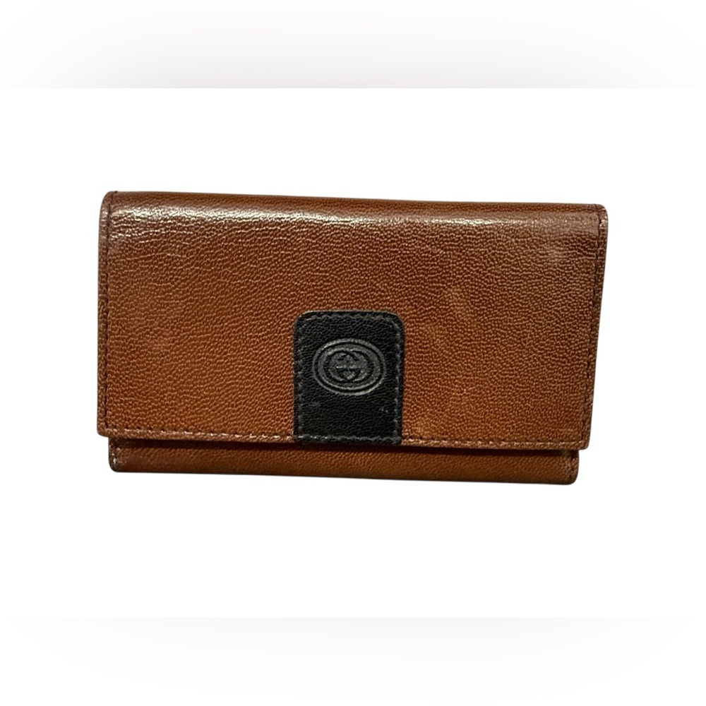 Vintage Gucci Brown Black Leather Key Case Made in Italy madras palmellato new